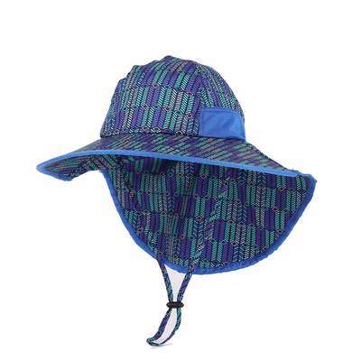 Anak-anak Searsucker Blue Beach Hawaii Fisherman Hat Custom Upf 50 Sun Protection Baby Summ