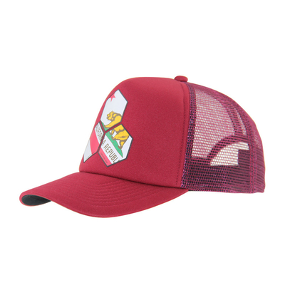 Custom Fashion Printing Topi Truker Merah, Topi Baseball Musim Panas Profil Tinggi