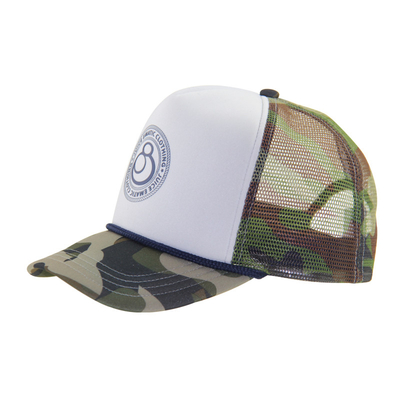 Pencetakan Kamuflase Pattern Brim And Mesh Cap Trucker Dengan Panel Depan Putih