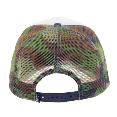 Pencetakan Kamuflase Pattern Brim And Mesh Cap Trucker Dengan Panel Depan Putih