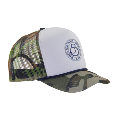 Pencetakan Kamuflase Pattern Brim And Mesh Cap Trucker Dengan Panel Depan Putih