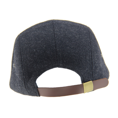 Bamboo PU Wool Camping Baseball Cap 5 Panel Snapback Hat Dengan Logo Kulit Diukir