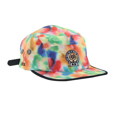 Tie Dye Printing Custom Floral 5 Panel Camp Caps Untuk Wanita Bergaya