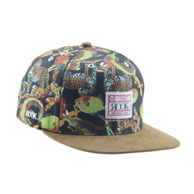 Custom Printing Camp Snapback 5 Panel Cap Dengan Visor Suede / Tali Kulit
