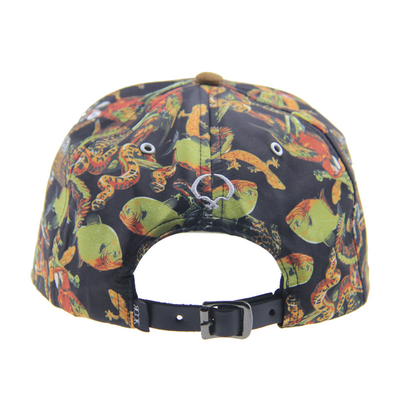 Custom Printing Camp Snapback 5 Panel Cap Dengan Visor Suede / Tali Kulit