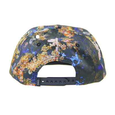 100% poliester 7 Panel Snapback Custom Camp Hat Dengan Logo Patch Kulit Di Depan
