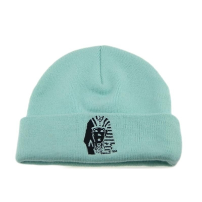 OEM bordir biru terang wanita manset topi boneka topi rajutan hangat