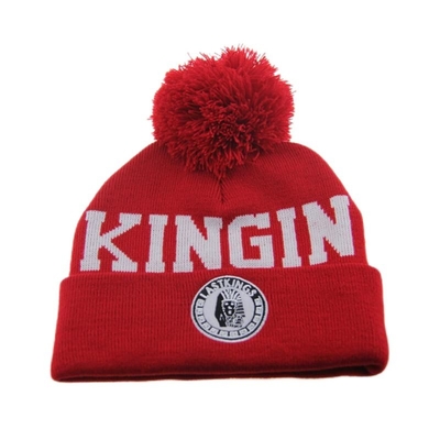 Pom Pom Di Atas Tulis Beanie Topi Dengan Logo Jacquard Disesuaikan