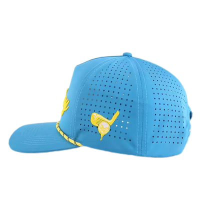 3D bordir Outdoor Baseball Cap Dengan Jalur Tenun Di Depan Dan Lubang Laser Di Belakang