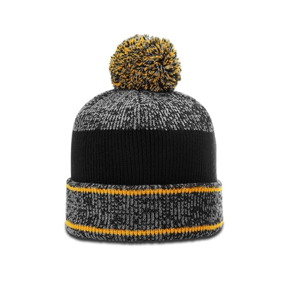 Musim Dingin Panas Pria Pom Pom Beanie Topi Heathered Beanie Dengan Logo Lambang Karet