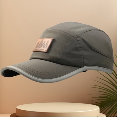 5 Panel Pria abu-abu cepat kering topi bisbol poliester berlari topi bisbol
