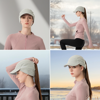 Fleece Ponytail Hat untuk Wanita Reflektif Musim Dingin Hat dengan Drop Down Ear Warmer