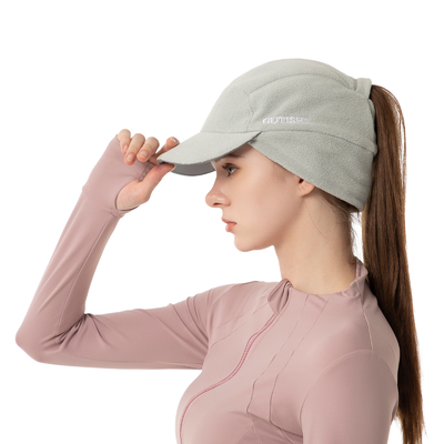 Fleece Ponytail Hat untuk Wanita Reflektif Musim Dingin Hat dengan Drop Down Ear Warmer