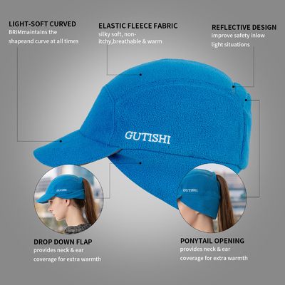 Fleece Ponytail Hat untuk Wanita Reflektif Musim Dingin Hat dengan Drop Down Ear Warmer