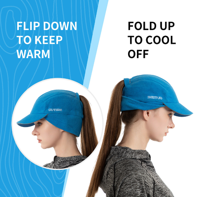 Fleece Ponytail Hat untuk Wanita Reflektif Musim Dingin Hat dengan Drop Down Ear Warmer