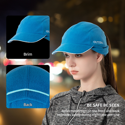 Fleece Ponytail Hat untuk Wanita Reflektif Musim Dingin Hat dengan Drop Down Ear Warmer