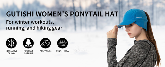 Fleece Ponytail Hat untuk Wanita Reflektif Musim Dingin Hat dengan Drop Down Ear Warmer