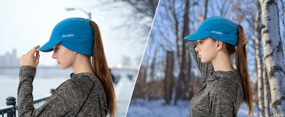 Fleece Ponytail Hat untuk Wanita Reflektif Musim Dingin Hat dengan Drop Down Ear Warmer