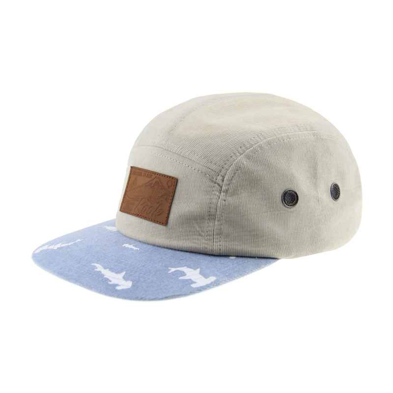 Custom Printing Corduroy Snapback Hat Dengan Flat Peak Dan Tali Kulit