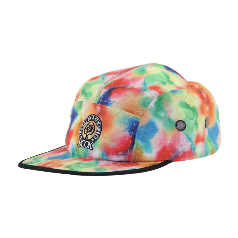 Tie Dye Printing Custom Floral 5 Panel Camp Caps Untuk Wanita Bergaya